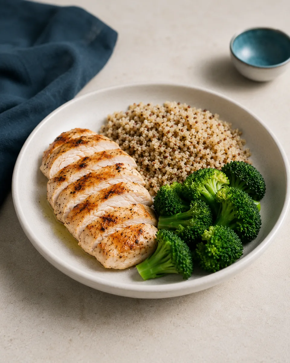 Frango · quinoa · brócolos
